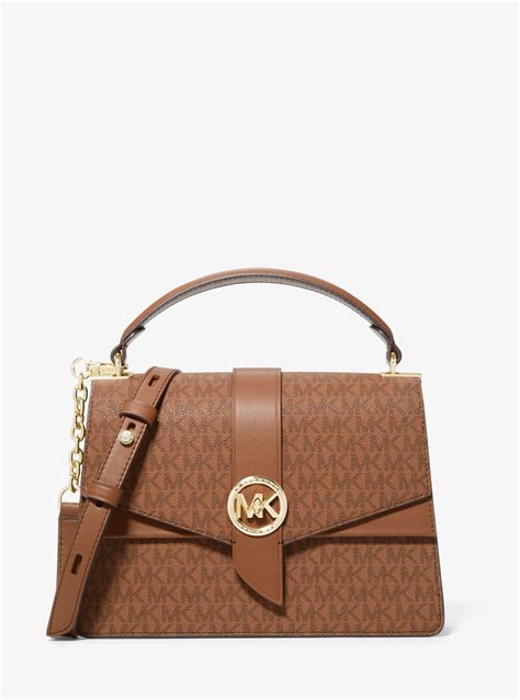 michael michael kors greenwich medium logo satchel|Michael Kors opened satchel purse.